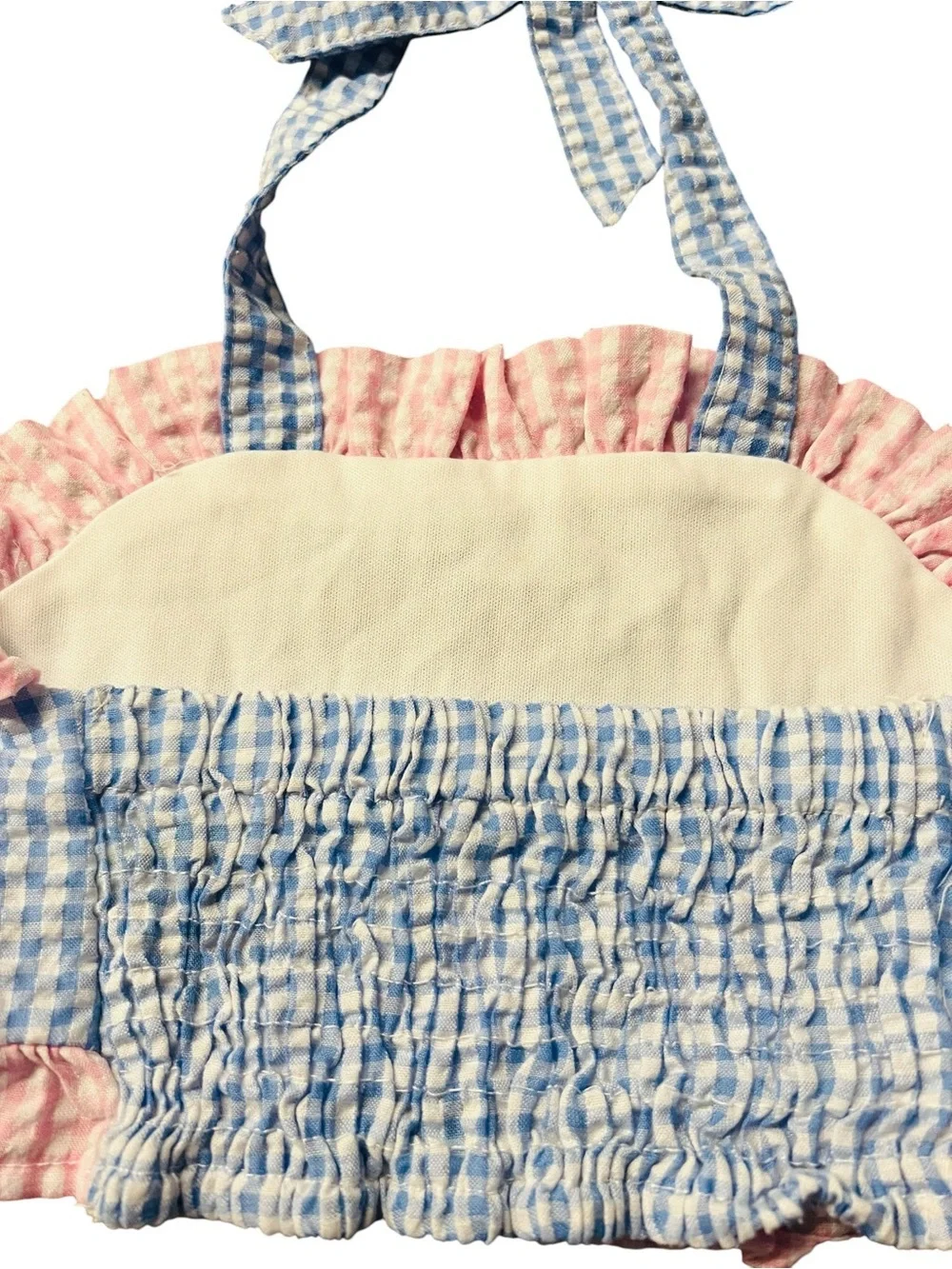 Cecil and Lou Children's Blue & Pink Gingham Ruffle Bikini Set Size 24 Mos.